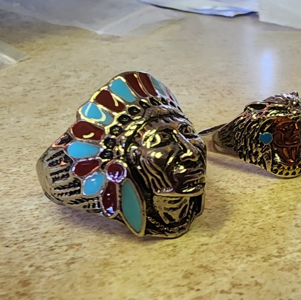 New stainless steel Native american indian chief statement ring size 11
